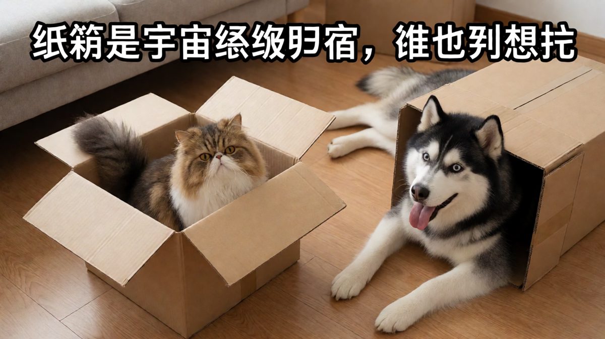 猫咪纸箱征服计划：这个箱子被本喵征用了，狗子你排队！