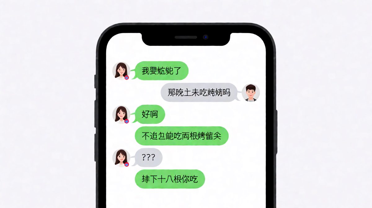 女生说要减肥，却把烧烤全推给男友。