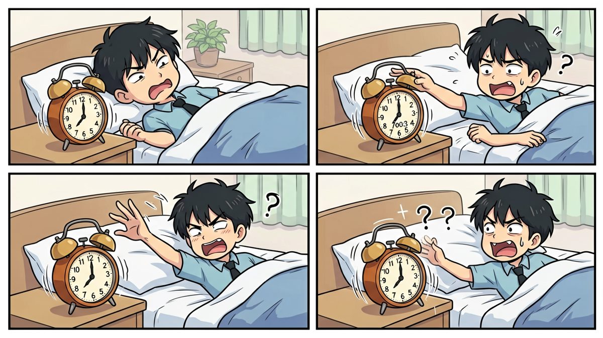 闹钟响了，小明与闹钟的第一回合：谁先认输？