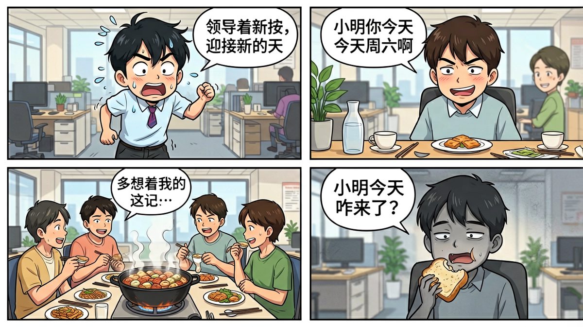 千辛万苦到公司，却发现今天是周六，小明的努力全白费了。