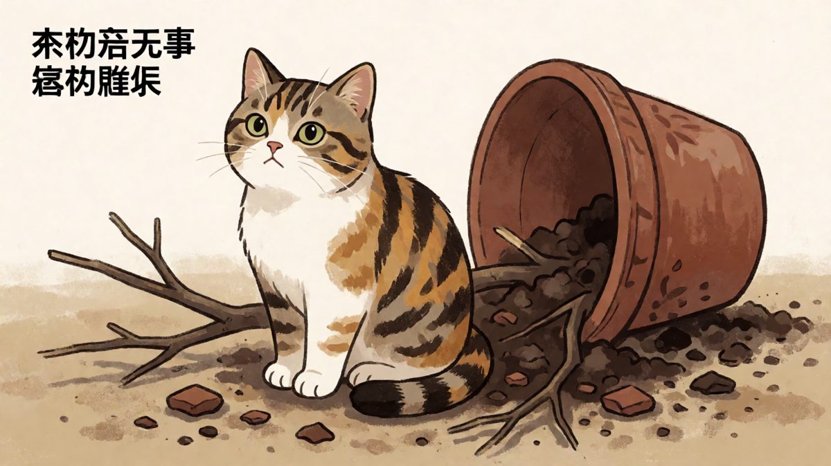 猫：不是我干的，是风。
