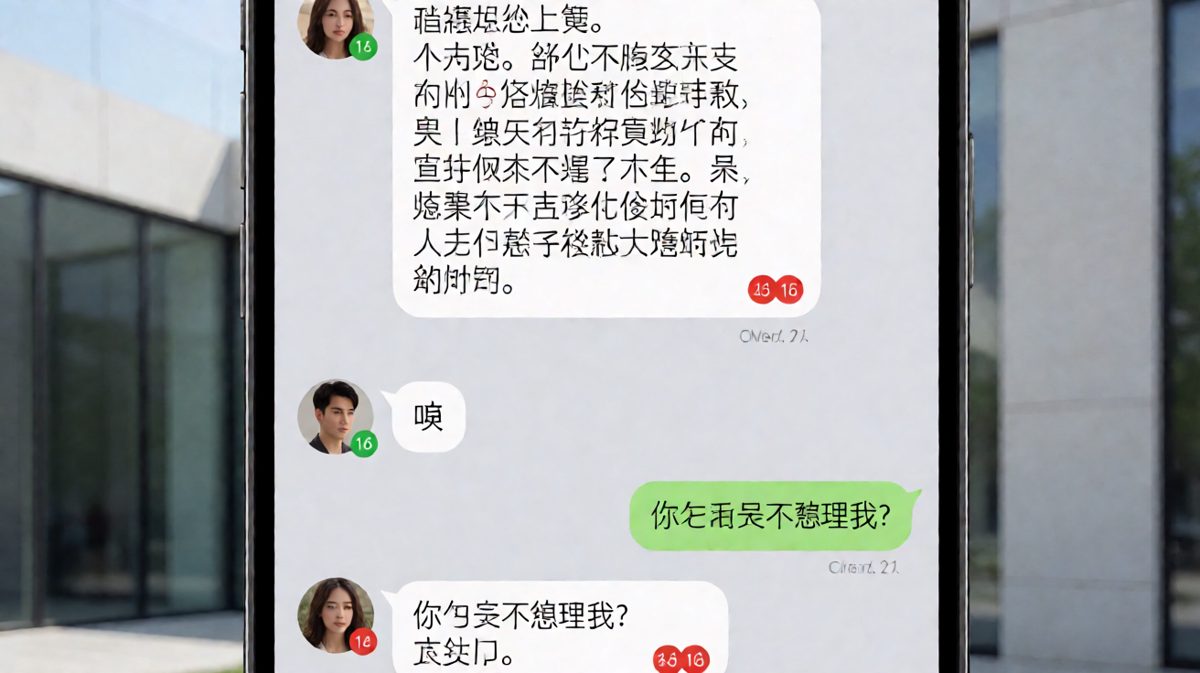发了二十条消息只换来一个'嗯'，结果他下一条是'你在哪'——他已经把我消息全部划走了