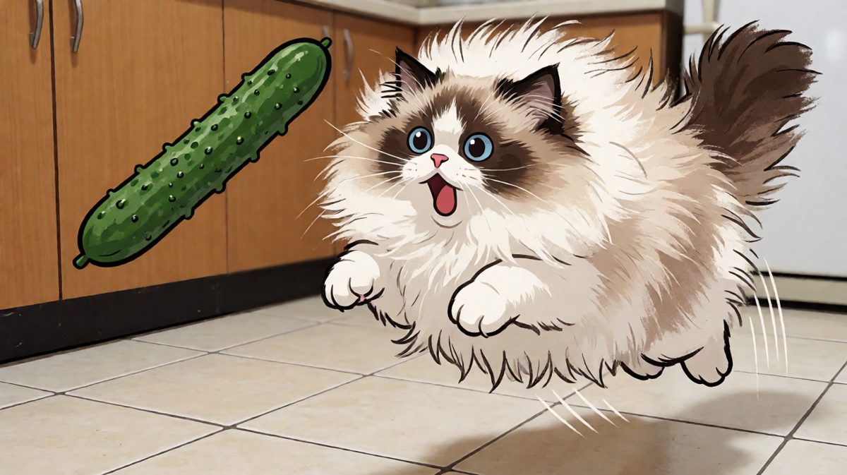 猫：这绿色怪兽从哪冒出来的！！