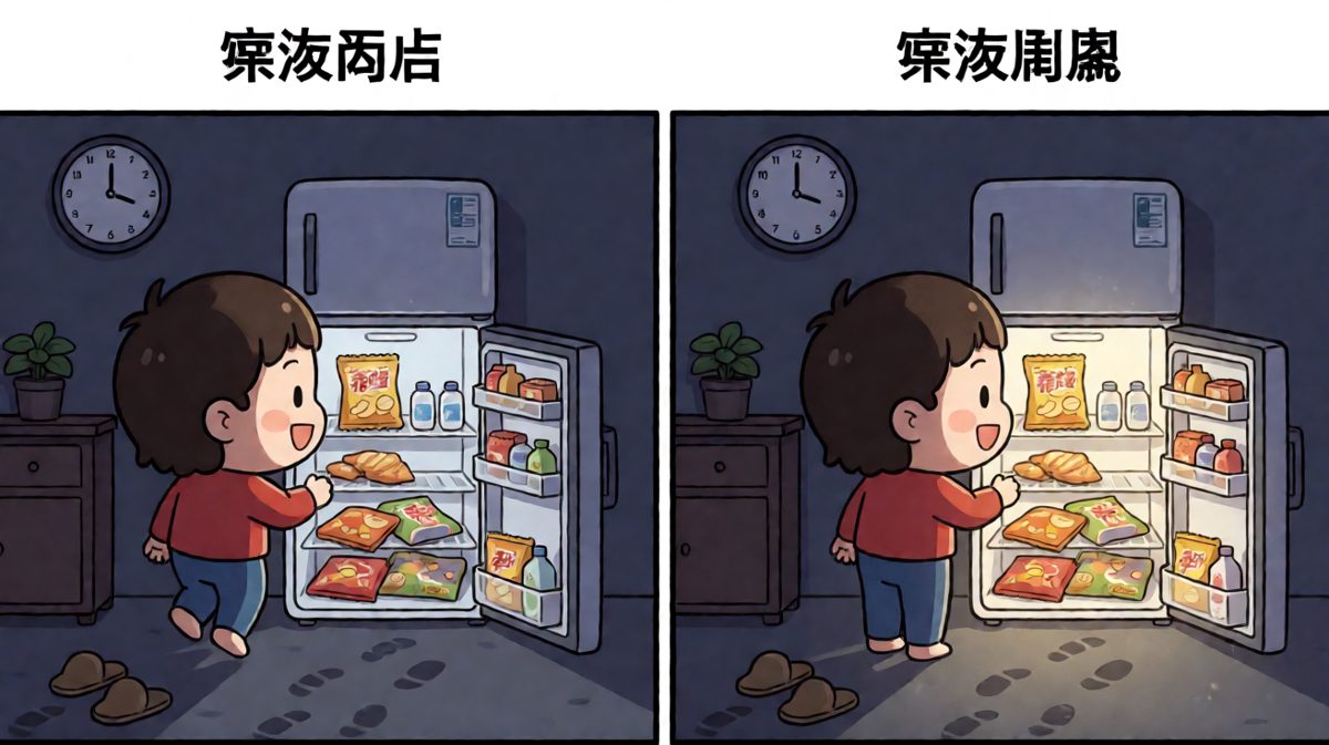 半夜饿得不行，偷偷溜去冰箱找吃的