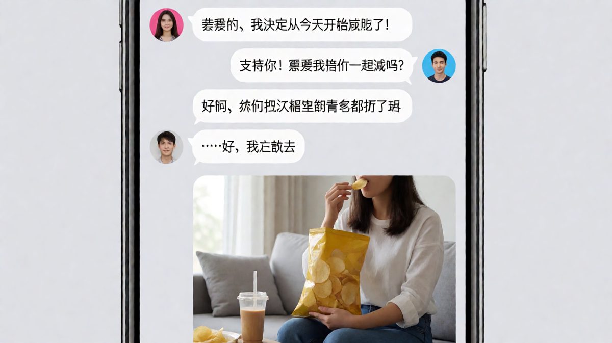 减肥宣言后，她偷偷吃薯片的当场被抓包