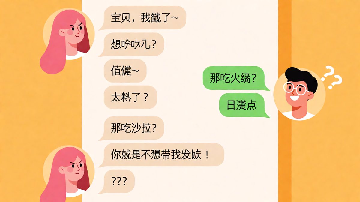 「随便」二字的威力——女生用随变把男生逼到崩溃边缘的经典名场面。
