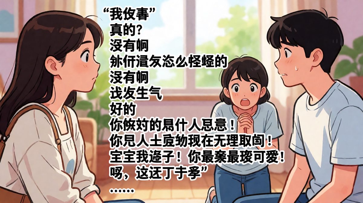 '我没生气'的翻译——这句话在情侣字典里等于'快来哄我'。