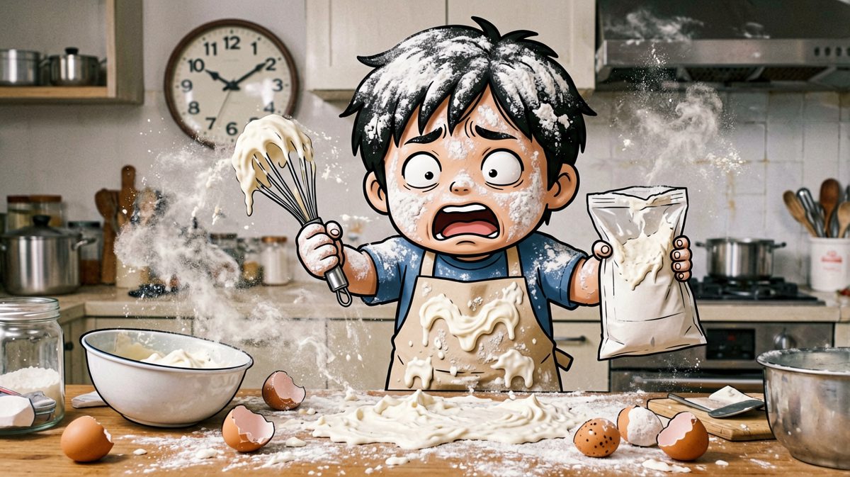 三小时后，厨房变成了灾难现场。