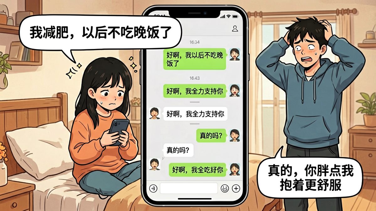 女生说要减肥，男生的'支持'让她当场愣住