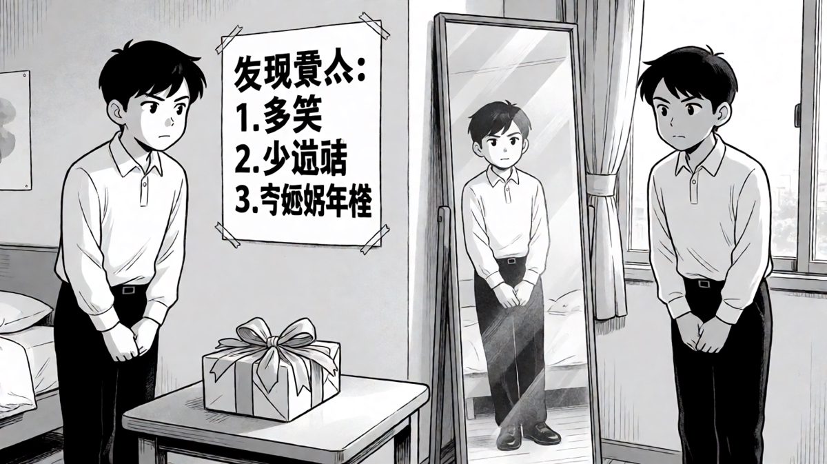 早早在镜子前疯狂演练，生怕露馅。