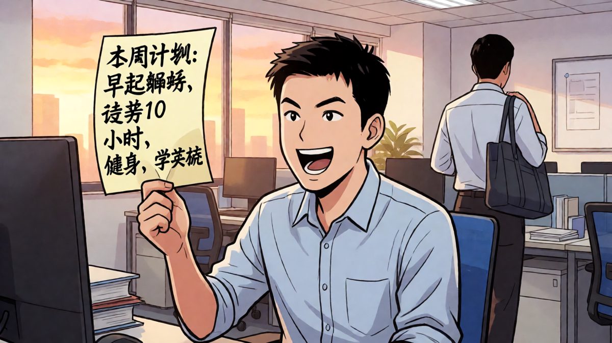 周五下班前，主角雄心勃勃写下完美周末计划