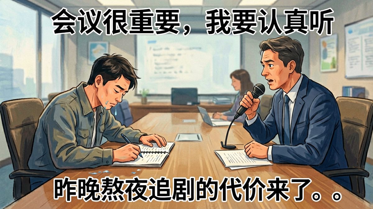 开会的精髓：表面上频频点头，实际上已经进入梦乡