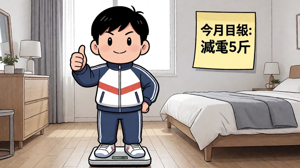 第一天，信心满满站上体重秤，决心减肥！