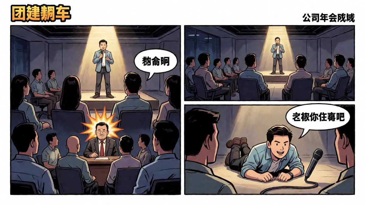 晚上团建上台表演……直接摔了个狗吃屎！
