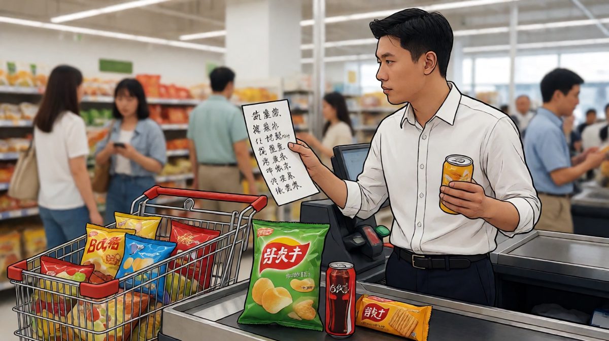 选好了？结账吧！他在购物车和清单之间天人交战。