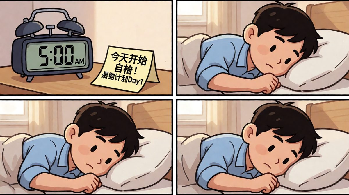 凌晨五点，被闹钟叫醒的打工人立下豪言壮语：今天开始自律！