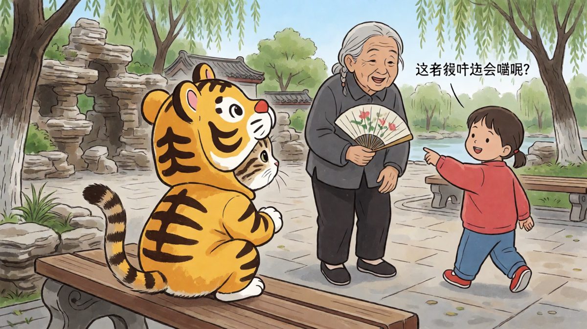 扮老虎吓小朋友结果露出猫尾巴被拆穿