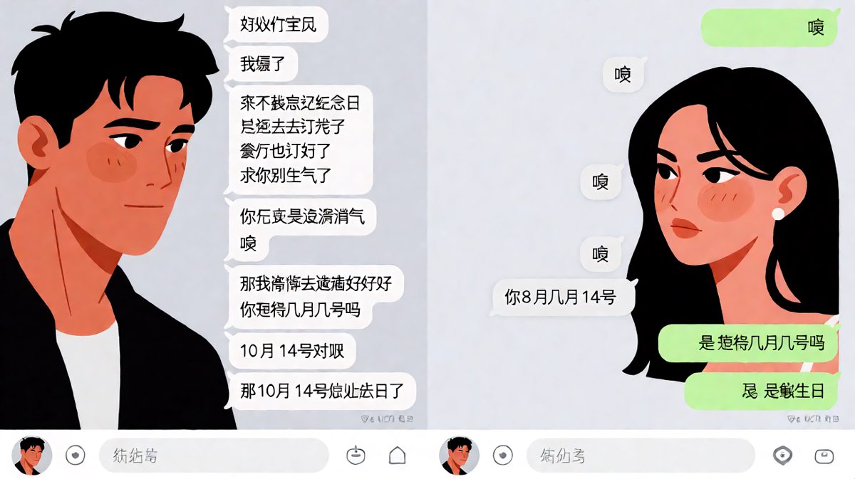 男生为了道歉连发六条，结果连纪念日都搞错了，直接错上加错