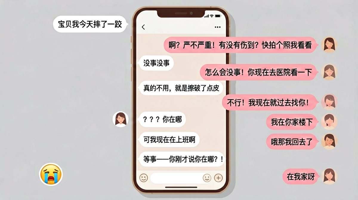 男朋友假装摔倒试探女朋友，结果发现女朋友比他更会演戏