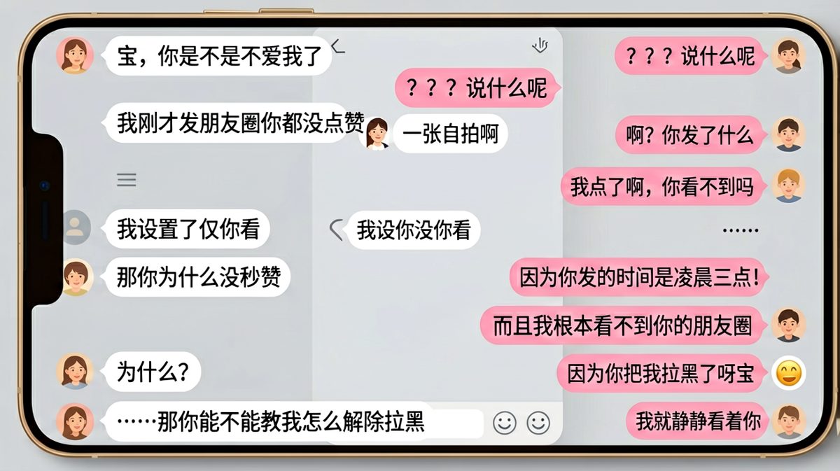 男朋友因为没被点赞质问女朋友，结果发现是自己把自己拉黑了