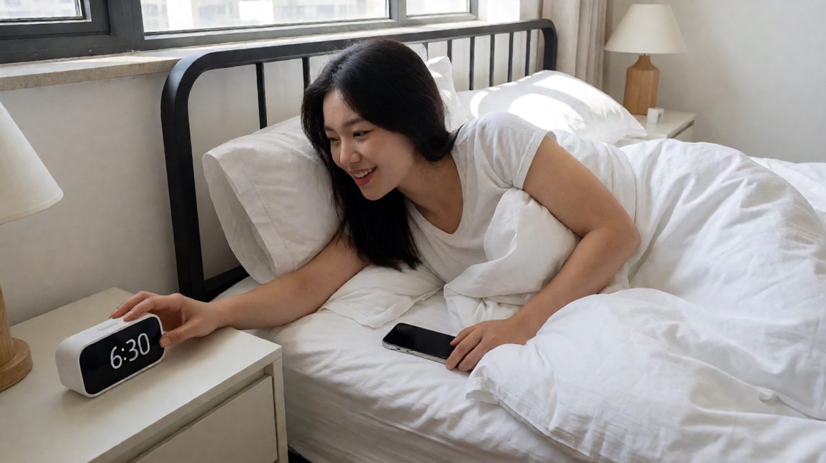 闹钟响起，但主角选择继续与被子搏斗。