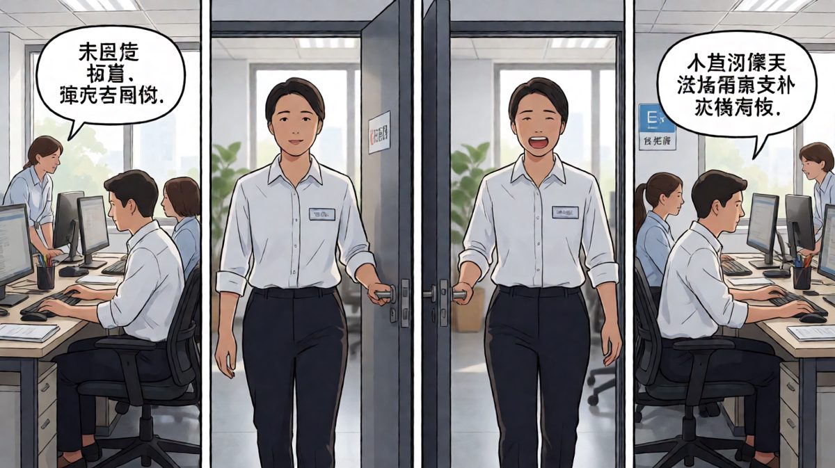 格子三：终于赶到了，心想今天总算没迟到。