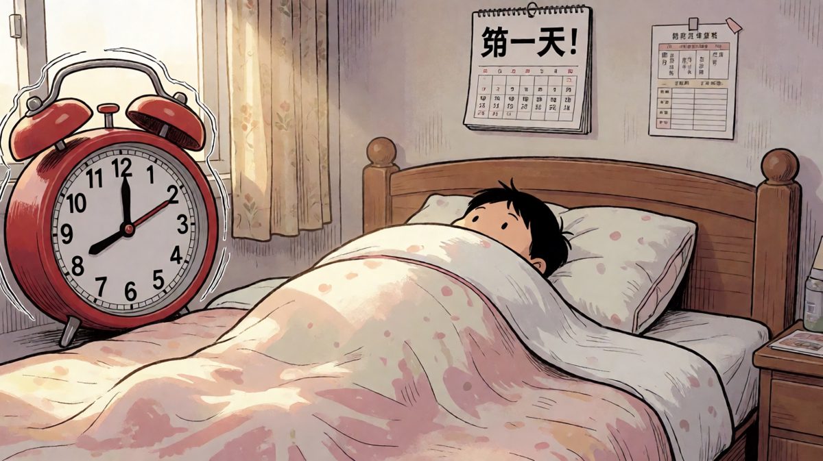 闹钟5点准时响起，被子山纹丝不动……
