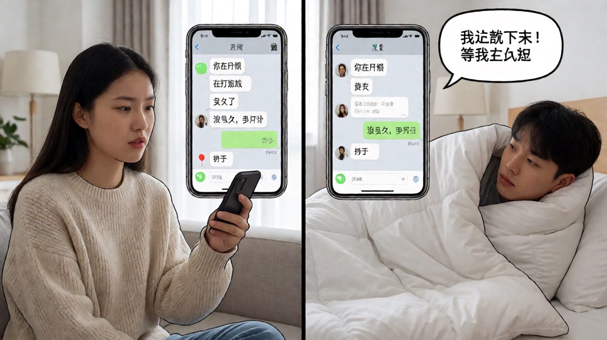 '等我五分钟'的意思是从床上起身需要五分钟。