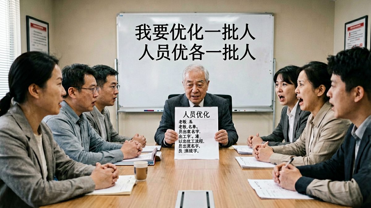 老板：今天我要优化一批人！众人：是在说系统优化吧？老板：（念名字）就你们几个