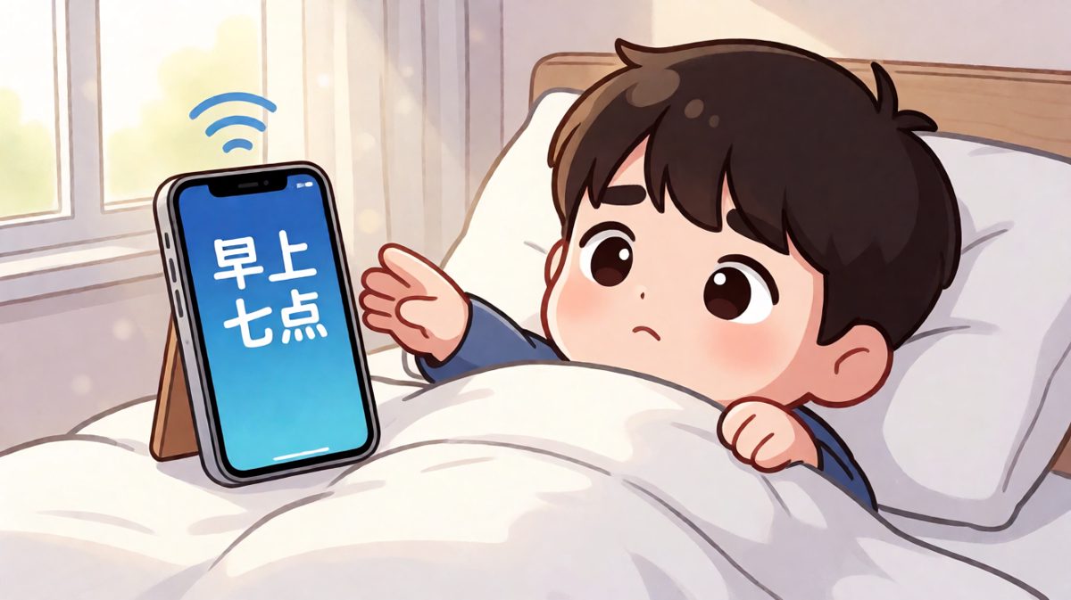 闹钟响起，主角痛苦挣扎不愿起床