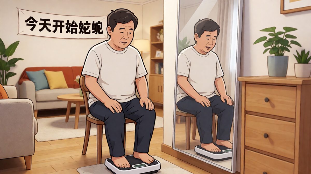 早上照镜子发现小腹凸出，下定决心开始减肥
