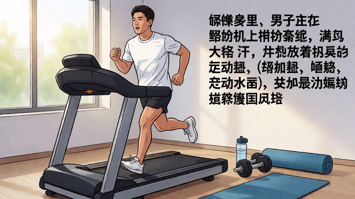 第一天去健身房，拼尽全力跑步，汗如雨下