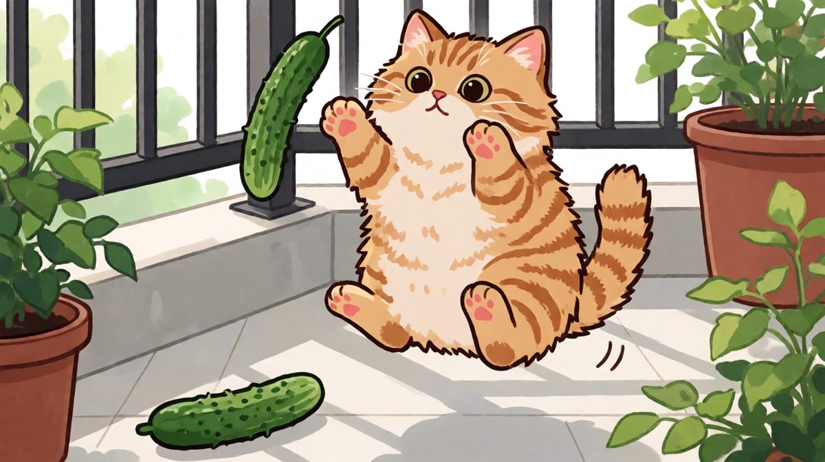 猫咪：有怪物！！！救命啊——（事后发现只是一根黄瓜）