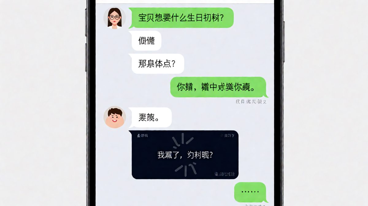 男生用游戏胜利回应‘随便’礼物要求，引发女生无语的可爱对峙。