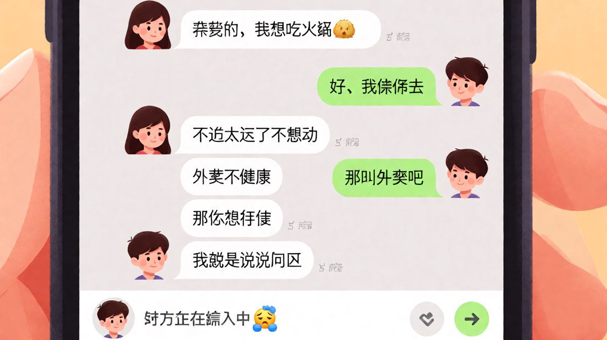 想吃火锅却又不想出门，女生的终极矛盾语录让男友彻底崩溃