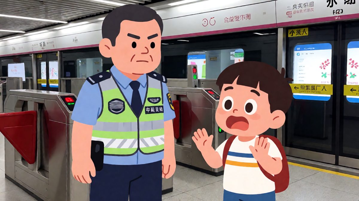 安检门突然警报大作，小明吓了一大跳