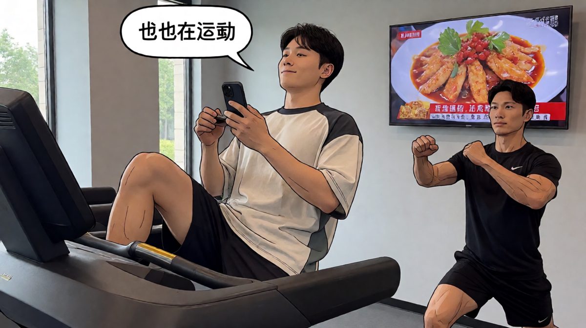 健身房打卡——躺着也算运动对吧。