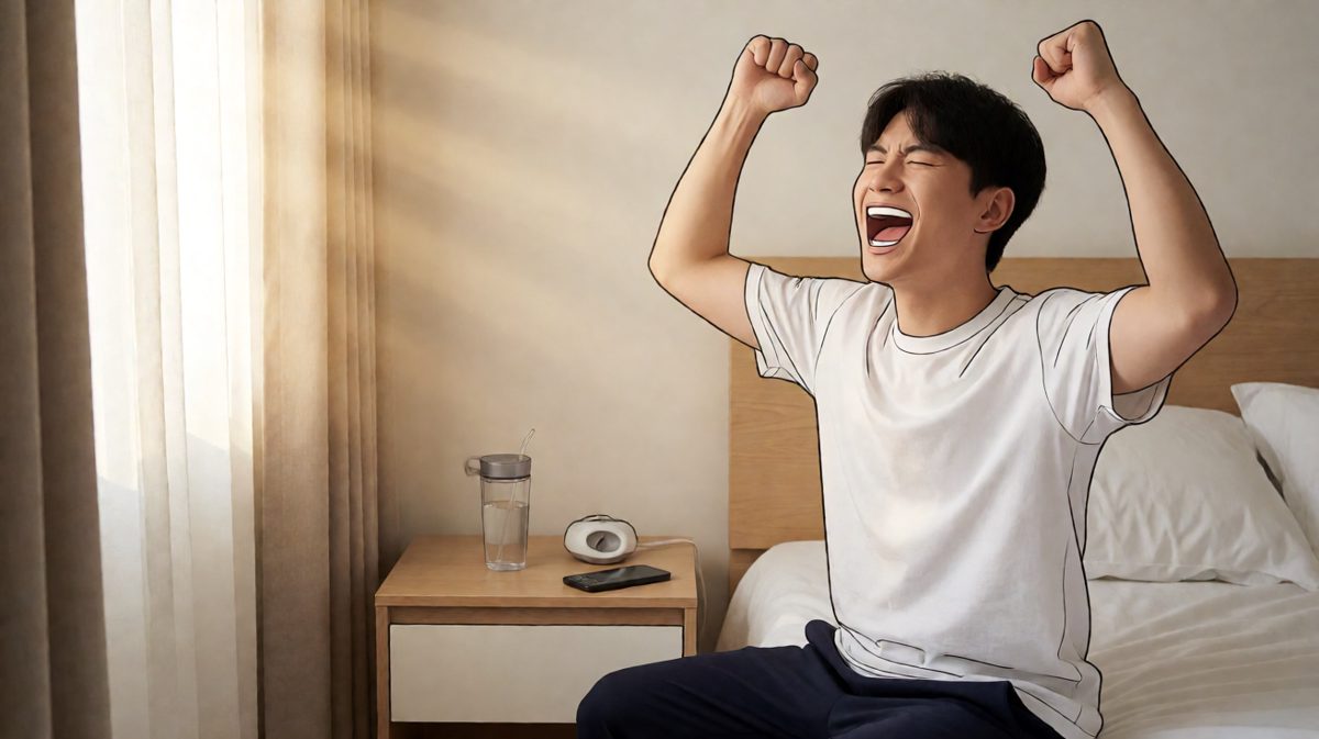 闹钟一响，我自信满满地起床，今天一定顺顺利利！