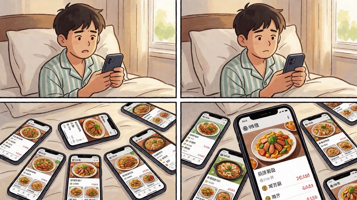 睡前打开外卖APP，陷入选择困难。