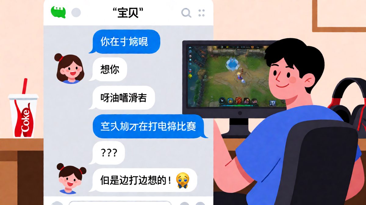 甜言蜜语还没热乎，就被电竞比赛无情拆穿的社死现场。