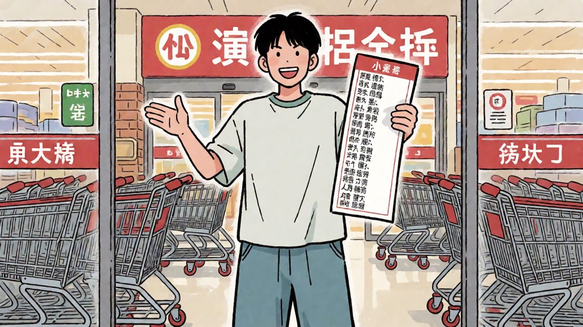 小明信心满满地 entering 超市