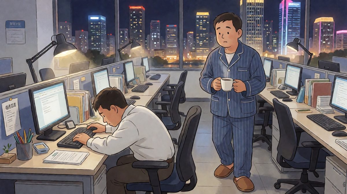 老板以为员工在加班感动不已，走近一看——人早就睡成了一滩泥