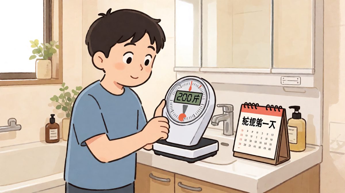 看到体重秤上的数字，他彻底破防了。