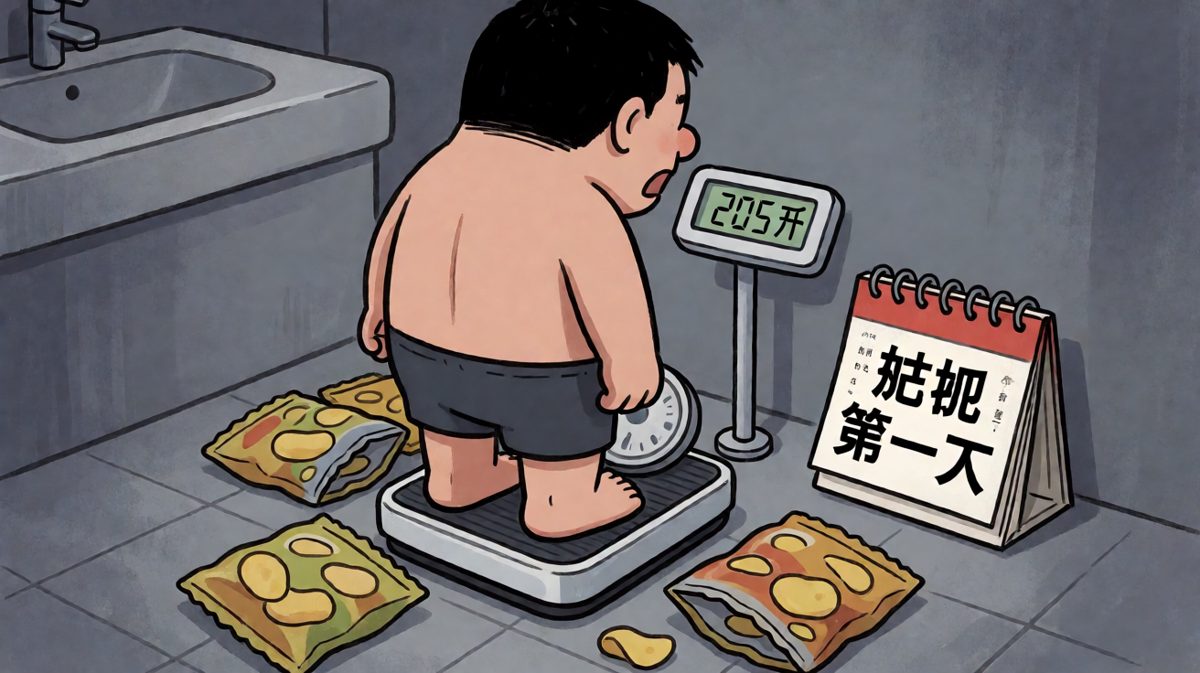 减肥第一天结束，体重还涨了五斤。