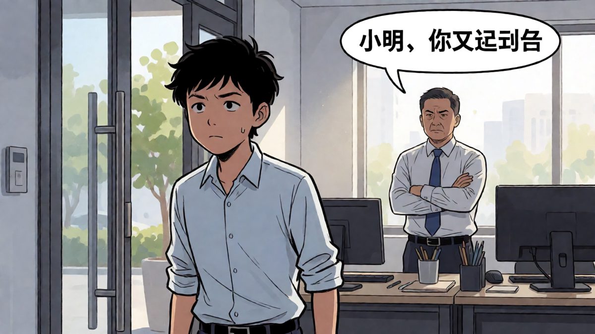 小明：我努力了……老板：迟到理由已更新。