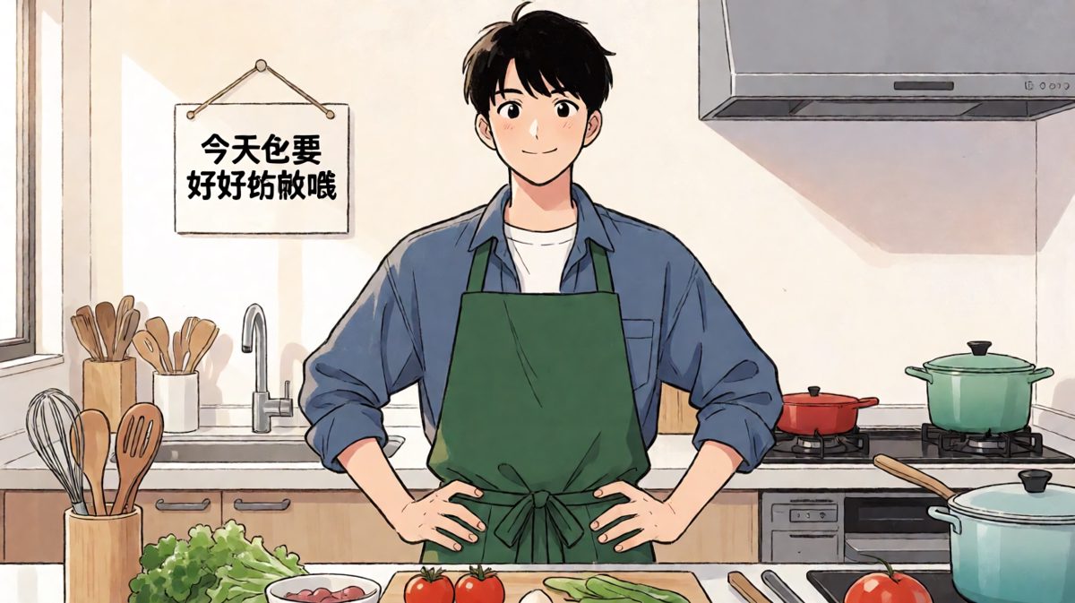 自信满满的'美食博主'开始了今天的直播做菜