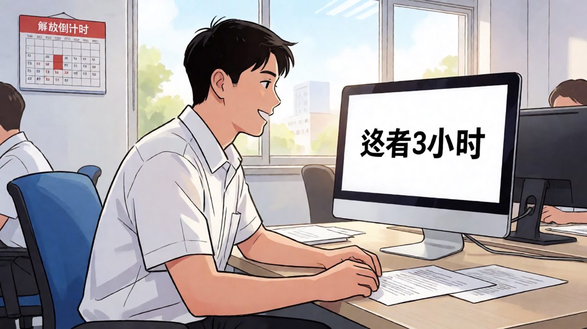 周五下午即将解放时的极度狂喜，配文「周五万岁」