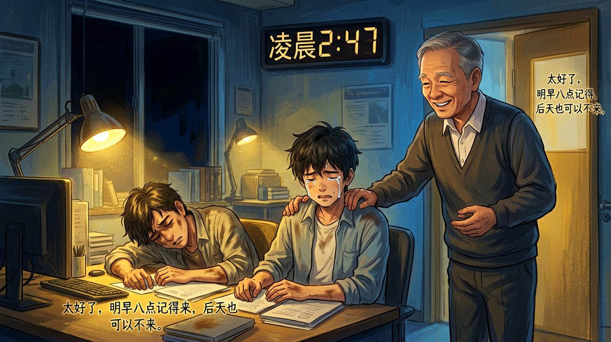 老板：辛苦了！员工：谢谢老板！老板：明早八点见。