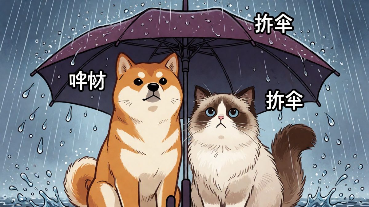 猫：说好这辈子不做朋友的，但现在傘有点小……