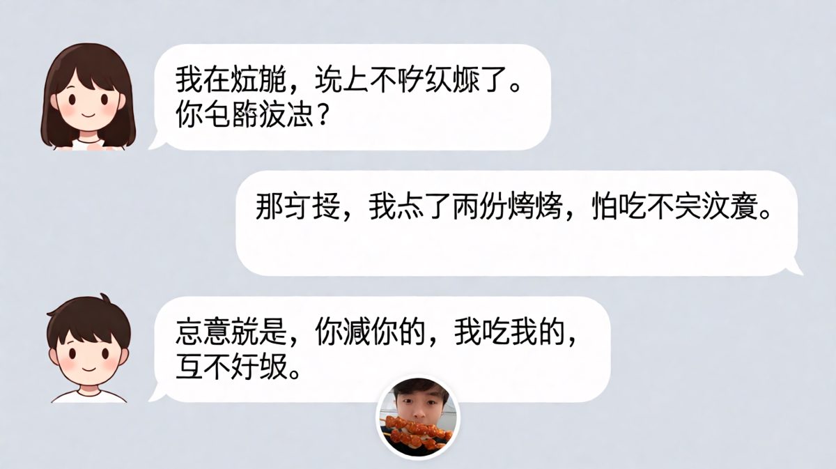 女生说在减肥，男生立刻点了两份烧烤——还说是怕浪费。